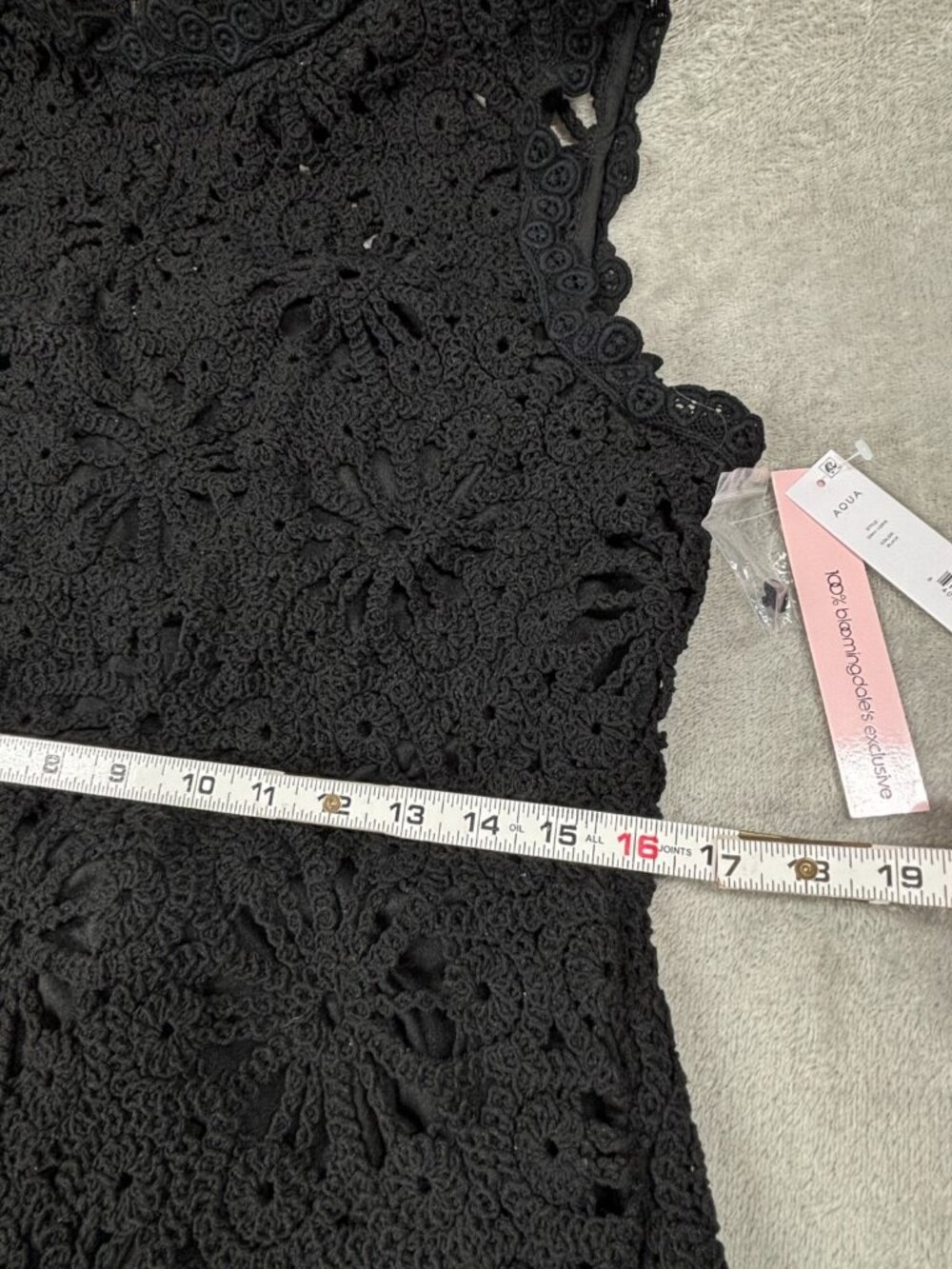 Bloomingdale's Aqua Maxi Dress Womens 2XL Black Crochet Sheer Lining Mock Neck - Picture 8 of 14